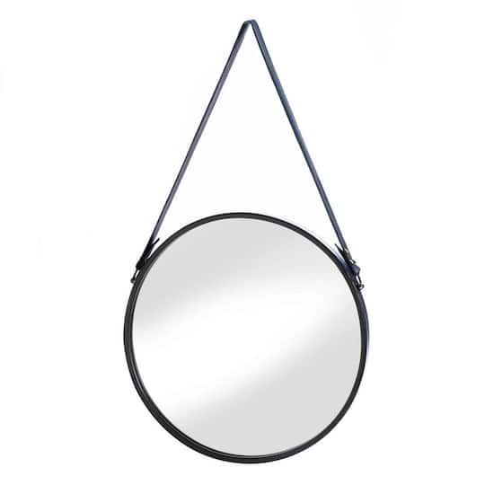 Hanging Mirror With Faux Leather Strap, Retro Round Wall Hanging Mirror With Leather Strap